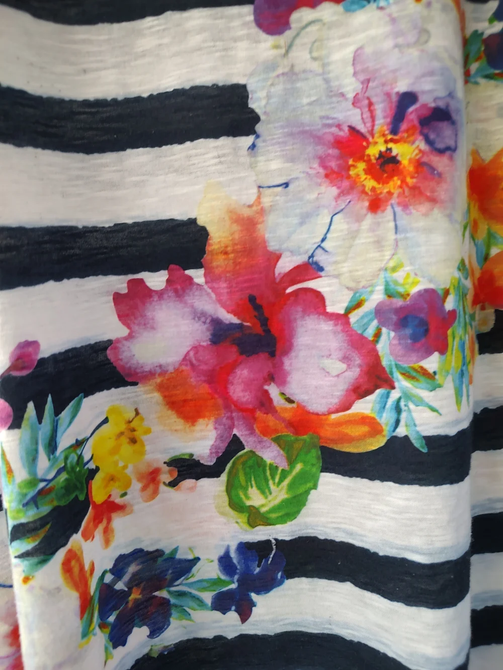 Striped Navy & White Floral Tie-Hem Top - Picture 5 of 7